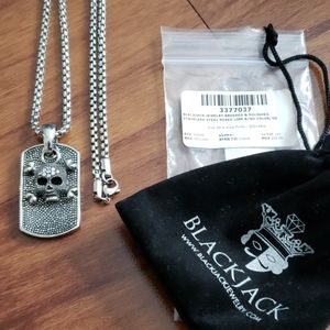 New Blackjack Thick Skull Dog Tag Link Necklace